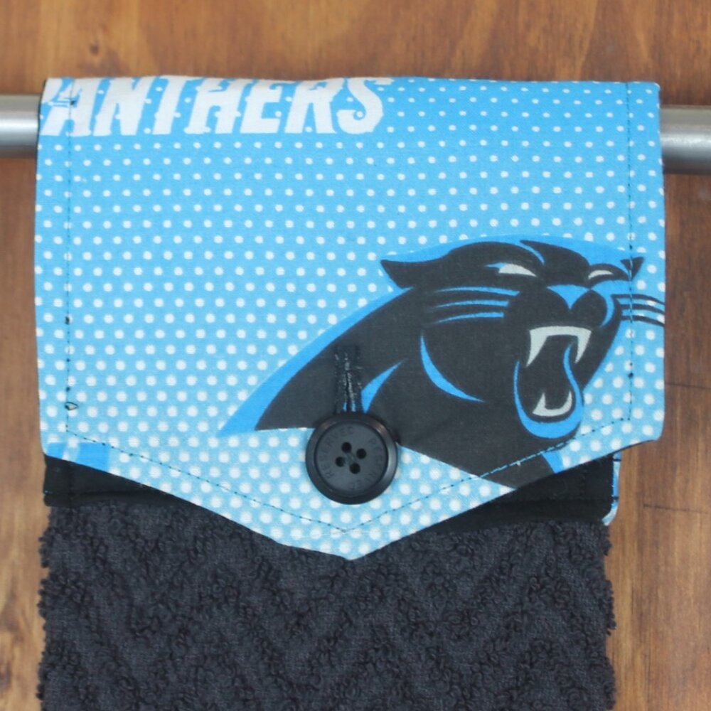 CAROLINA PANTHERS HAND TOWEL BLACK & BLUE HANDMADE HANGING KITCHEN COTTON TOWEL